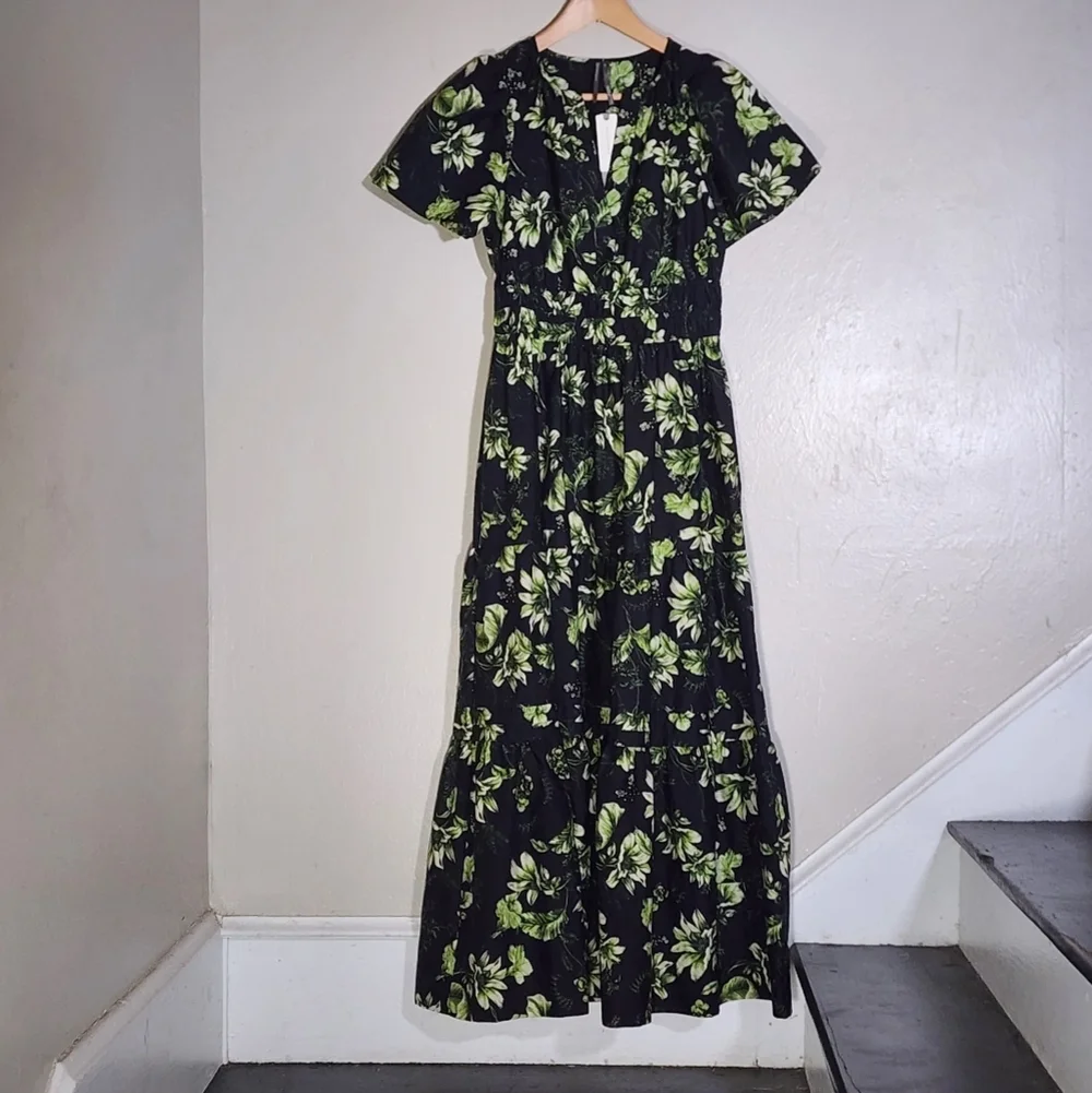 Anthropologie Floral Black and Green Maxi Dress - Picture 2 of 5